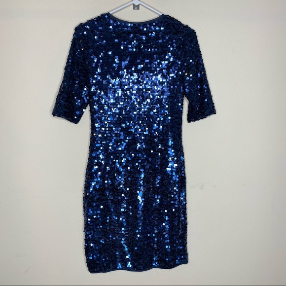 BCBG MaxAzria Marta Sequin Dress Short Sleeve Blue - Picture 6 of 8